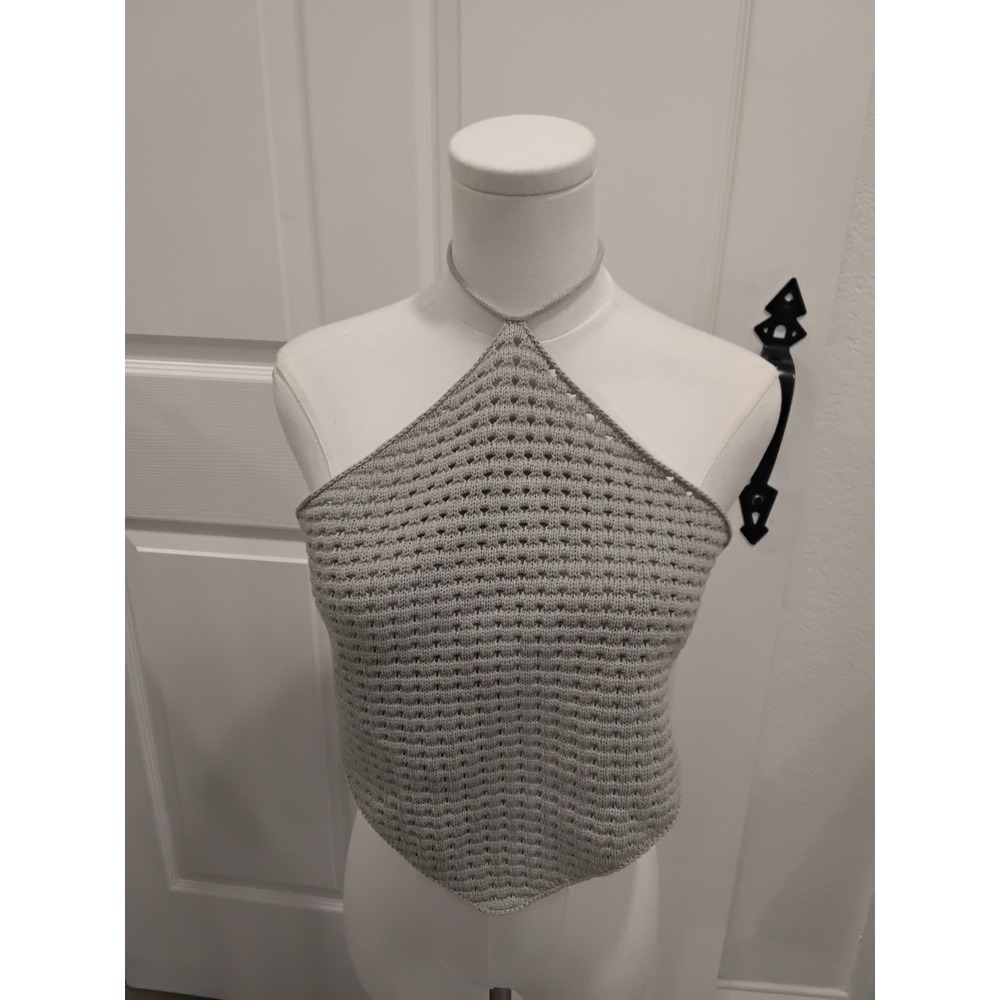 Reformation Green Crochet Halter Top Organic Cotton Kerchief Tie Back Size L